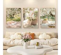 TROYSINC Set of 3 Posters Spring Picnic Romantic Picture Sequence, Cream Wall Pictures for Living Room, French-Inspired Decoration for Background Walls (50 x 70 cm)