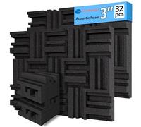 TroyStudio 32 Pack 12" x 12" x 3" Thick Acoustic Foam Panels with Diffusion Pattern High Density Foam Diffuser Soundproofing for Recording Studio, Office