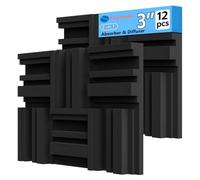 TroyStudio Foam Diffuser, 12 X 12 X 3 Inches 12 Pcs Broadband Sound Absorbing Foam, Dense Soundproof Padding Tile, Recording Studio Foam Absorber, Groove Decorative 3D Wall Ceiling Panel