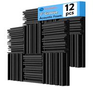 TroyStudio Thick Acoustic Foam Panels, 12 X 12 X 2 Inch 12 Pcs Broadband Sound Absorbing Foam, Dense Soundproof Padding Tile, Recording Studio Foam Absorber, Groove Decorative 3D Wall Ceiling Panel