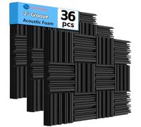 TroyStudio Thick Acoustic Foam Panels, 12 X 12 X 2 Inch 36 Pcs Broadband Sound Absorbing Foam, Dense Soundproof Padding Tile, Recording Studio Foam Absorber, Groove Decorative 3D Wall Ceiling Panel