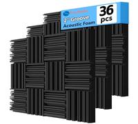 TroyStudio Thick Acoustic Foam Panels, 12 X 12 X 2 Inch 36 Pcs Broadband Sound Absorbing Foam, Dense Soundproof Padding Tile, Recording Studio Foam Absorber, Groove Decorative 3D Wall Ceiling Panel