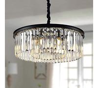 TRPYA 22 Inch Modern Black Crystal Chandelier Ceiling Light, Semi Flush Mount 5 Lights 2 Tier Crystal Round Chandelier Light for Bedroom Living Room
