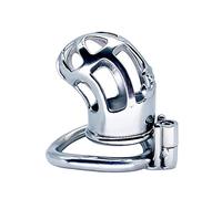 TRQOYTU 304 Stainless Steel Chastity Cage, Men's Metal Chastity Belt, Restraint Device with Openwork Design for Breathability, 3D Design that Fits The Body's Curves, Four Sizes of Locking Rings to