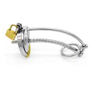 TRQOYTU 304 Stainless Steel Chastity Device, Four-Size Interchangeable Rings, Cock Ring Cage, Male Chastity Belt, Male Urethral Plug, Brass Padlock, Discipline & Abstinence Adult BDSM Toy