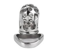 TRQOYTU 304 Stainless Steel Openwork Breathable Chastity Cage for Men, Featuring A Front Urination Opening, A Restraint Mechanism, and an Adjustable Screw At The Tip with Three Pressure Settings