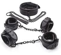 TRQOYTU 5-Piece PU Leather Restraint Set, Complete Set with Collar, Handcuffs, and Ankle Cuffs, Soft and Comfortable, Couples' BDSM Role-Play Adult Novelty, Extreme Restraint Set
