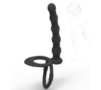 TRQOYTU Anal Plug with Cock Ring Cock Ring Double Ring Double Penetration Anal Butt Plug with 5 Anal Balls Double Penetration Strapon Dildo Anal Dildo Massager Double Stimulation Sex Toy for Men