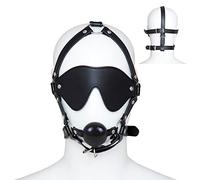 TRQOYTU BDSM Head Harness with Mouth Gag and Blindfold SM Leather Head Harness Eye Mask Silicone Mouth Gag Ball Bondage Slave Restraints Erotic Fetish Sex Toy for Couples Women Men Extreme