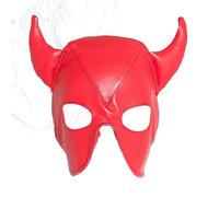 TRQOYTU Bondage Leather Mask Breathable Headband Adjustable Head Mask with Horn SM Fetish Mask Exposing Eyes and Mouth Cosplay Slave Extreme Sex Toy for Men Women Couples