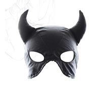 TRQOYTU Bondage Leather Mask Breathable Headband Adjustable Head Mask with Horn SM Fetish Mask Exposing Eyes and Mouth Cosplay Slave Extreme Sex Toy for Men Women Couples