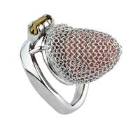 TRQOYTU Chastity Belt for Men Hypoallergenic Stainless Steel Hollow Cage Cock Ring Mesh BDSM Bondage Device Adult Sex Toy Curved Ring 50mm