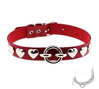 TRQOYTU Choker Gothic Leather Collar Women's with Silver Heart and Metal Ring Gothic Punk Rock Collar Necklace Adjustable Fetish SM Restraints Sex Toys for Women