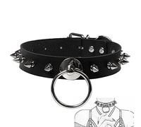 TRQOYTU Collar Gothic Leather Choker Women's with Spike Rivets and Metal O-Ring SM Collar Adjustable Collar BDSM Fetish Flirting Sex Toy Women Men (Gift: Collar)
