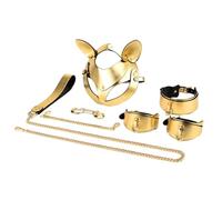TRQOYTU Deluxe Bondage Set 4 Pieces BDSM Set Adjustable Handcuffs Mask Collar Leash Chain Bondage Restraint Fetish Sex Toys for Beginners and Couples
