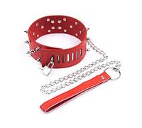 TRQOYTU Fetish SM Restraints Collar Bondage Leather Collars with Spikes Flirt BDSM Collar Dog Slave SM Slave Metal Chain Necklace Bondage Set Adult Sex Toy for Couple