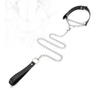 TRQOYTU Leather Collar with Leash Chains Erotic Collar for Role Play Neck Restraint Bondage Necklace for Neck Restraint Flirting Tool Adjustable Neck Cuffs Sex Toy for Men Women and Couples