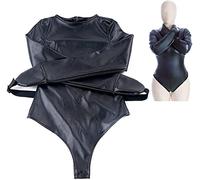TRQOYTU Leotard Bondage Chastity Leotard BDSM Leather Arm Cuffs Lockable Handcuffs Cuff Clothing Slave Fetish Game Sex Toy Couple Female Male
