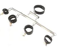 TRQOYTU Lockable PU Leather Collar Choker Handcuffs Ankle Cuffs Open Leg Metal Spreader Bar Slave Restraint System BDSM Bondage Set Restraints Sex Toys for Men Women