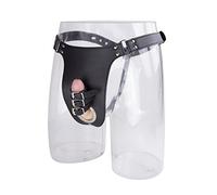 TRQOYTU Men's Penis Thong, Briefs with Cock Ring, Opening for Testicle Ring and 3 Leather Penis Restraint Buckles, Adjustable Bondage Erotic Toys
