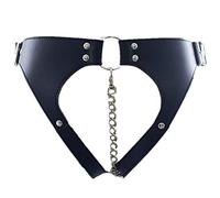 TRQOYTU Men's Women's Briefs Leather PU Shorts String Chastity Belt Sexy Underwear Open Briefs with Chains Adjustable Bondage Restraint S&M Cosplay Slave Erotic Costumes Black
