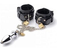 TRQOYTU Metal Handcuffs and Metal Anal Plug with Lock SM Extreme Restraint Set Lockable Torture Slave Fetish Flirting Erotic Bondage Sex Toy for Women Men and Couples
