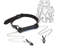 TRQOYTU Mouth Gag with Nipple Clamps Nipples Sex SM Silicone Dog Bone Gag Bondage Nipple Clamps Nipple Clip Chain Erotic Slave Restraints Role Play Adjustable Sex Toy for Couples