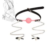TRQOYTU Nipple Clamps Nipple Sex with Gag Ball Mouth Gag BDSM Nipple Clamps Nipple Clip Chain SM Silicone Ball Gag Slave Role Play Erotic Restraints Fetish Sex Toys for Couples Extreme