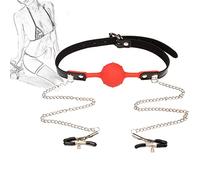 TRQOYTU Nipple Clamps Nipple Sex with Gag Ball Mouth Gag BDSM Nipple Clamps Nipple Clip Chain SM Silicone Ball Gag Slave Role Play Erotic Fetish Sex Toy for Couples Extreme