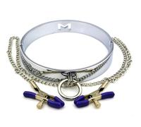 TRQOYTU Nipple Clamps Nipple Sex with Metal Collar SM Restraints Set BDSM Nipple Clamps Choker Neck Restraint Flirt Slave Cosplay Adjustable Sex Toy for Couples