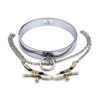 TRQOYTU Nipple Clamps Nipple Sex with Metal Collar SM Restraints Set BDSM Nipple Clamps Choker Neck Restraint Flirt Slave Cosplay Adjustable Sex Toy for Couples