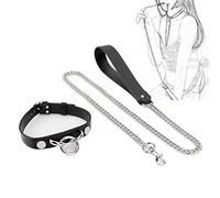 TRQOYTU SM Choker Collar Gothic Genuine Leather Choker with Metal Ring and Leash Chain Erotic Bondage Choker Necklace Collar Adjustable Slave Role Play Women's Sex Toy