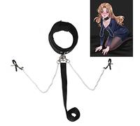 TRQOYTU SM Collar with Nipple Clamp and Leash Sex Bondage Leather Padded Plush Collars Erotic Nipple Clamps BDSM Restraints Set Slave Sex Toys for Couples Men Women, Black