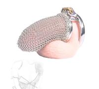 TRQOYTU Stainless Steel Mesh Penis Cage Bondage SM Penis Chastity 4 Ring Sizes to Choose from Chastity Cage Curved Ring Chastity Belt Penis Cage Chastity Sex Toy for Men