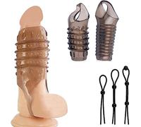 TRQOYTU TPE Male Delay Sleeve Dual-Textured Massage Design Adjustable Non-Slip Testicle Ring Multi-Functional Harness Set Suitable for BDSM Play and Couple's Intimate Interactions