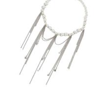 TRQQWPM Zn Alloy Sweet Cool Design Necklace Heart Star Tassels Pendant Neck Chain for Her Everyday Jewelry Imitation Pearls Neckchain
