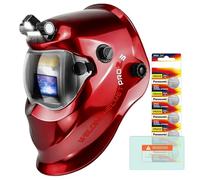 TRQWH Welding Hood Auto Darkening Welding Helmet Solar Powered True Color 1/1/1/2 Top Optical Clarity Welding Mask 2 Arc Sensor Wide Shade 9-13 Welder Helmet with Grinding Cut for MIG TIG ARC (Red)