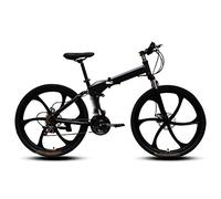 TRQZNLEP Mountain Folding Bicycle, Six-Cutter 26-Inch 27-Speed with Variable Speed Double Shock Absorbermountain Folding Bicycle Fast Folding, Easy to Carry,Black/Black