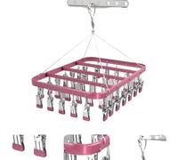 trrcylp Metal Clothes Drying Rack with 36 Clips, Windproof Hook, Foldable Laundry Clip for Socks Bras Underwear Hangers (Pink)