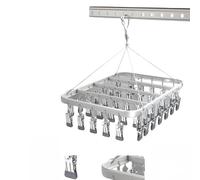 trrcylp Metal Clothes Drying Rack with 36 Clips, Windproof Hook, Foldable Laundry Clip for Socks Bras Underwear Hangers (Silver)