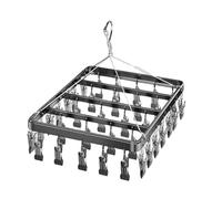 trrcylp Metal Clothes Drying Rack with 36 Clips, Windproof Hook, Foldable Laundry Clip for Socks Bras Underwear Hangers (Grey)