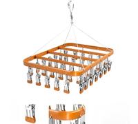 trrcylp Metal Clothes Drying Rack with 36 Clips, Windproof Hook, Foldable Laundry Clip for Socks Bras Underwear Hangers (Gold)