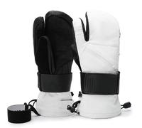 TRRDB Built-in Ski Gloves Wrist Protectors Waterproof Warm Snowboard Skiers Smothering Skiers Engraved Three Finger Ski Gloves, White,