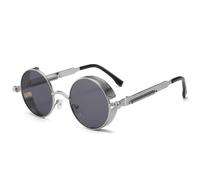 TRRDB Classic Steampunk Sunglasses for Men and Women, Retro Sunglasses with Round Metal Frame, Silver Grey, 136 x 132 x 46 mm