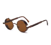 TRRDB Classic Steampunk Sunglasses for Women Men Retro Sunglasses with Round Metal Frame, Tea, 136*132*46mm