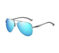TRRDB Men's Polarized Sunglasses Classic Driving Sunglasses Metal Frame Mirrored Lenses, Gun Blue, 141*141*52mm