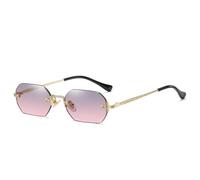 TRRDB Rimless Rectangle Sunglasses for Men Small 2024 Women Metal Polygon Shades UV400, Gold, grey, pink, 147*141*34mm