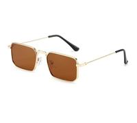 TRRDB Women Rectangle Sunglasses Metal Frame Glasses Vintage Sun Glasses for Men Shades Female Eyewear, Gold Tea, 142*135*38mm