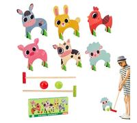 Trrymbbe Croquet Sets for Kids Wooden Cartoon Animal Croquet Set with Handles, Wickets & Balls Smooth Interactive Cute Family Parent-Child Bonding Sport Toys for Lawn, Indoor