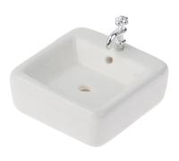 Trrymbbe Dollhouse Furniture, Ceramic Wash Basin 1/12 Scale Accessories White Square Dollhouse Bathroom Sink Miniature Furniture Decoration Ornament for Bathroom
